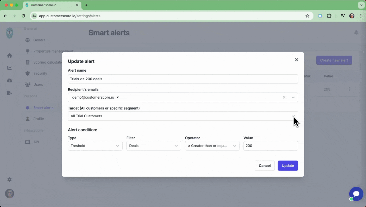 Setting up Smart alerts