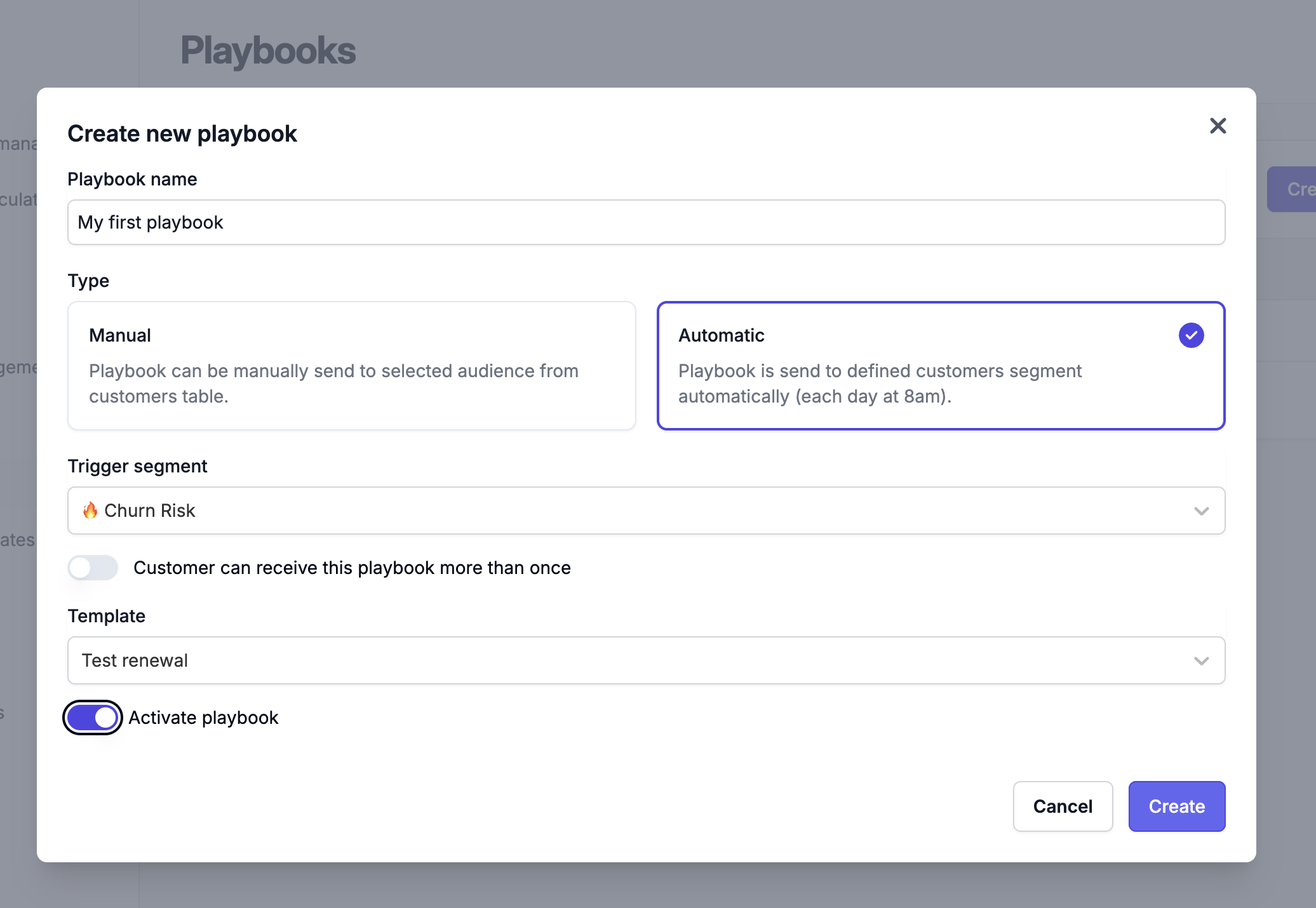 Creating a Playbook for customers at "Churn Risk" segment